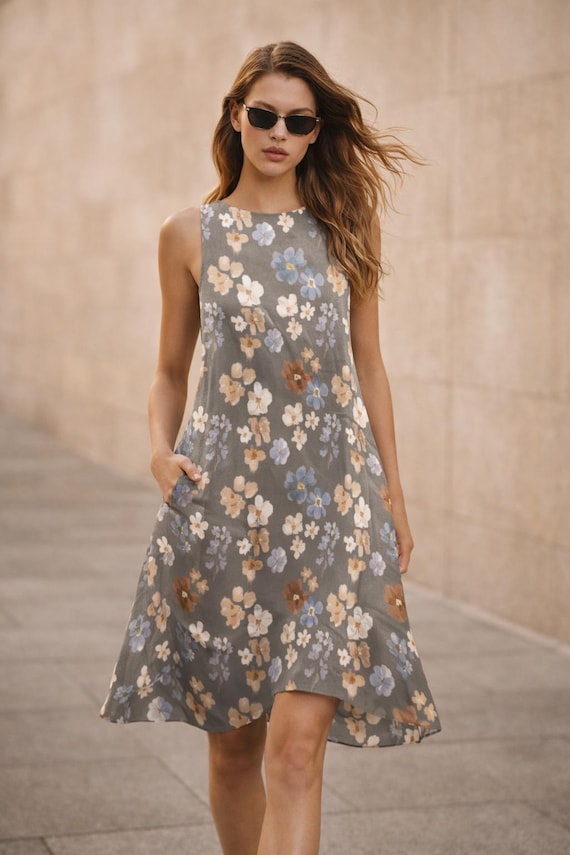 Fast Shipping Floral A-Line Pocket Dress Women Flowy Loose Summer Midi Dress Vacation Outfit