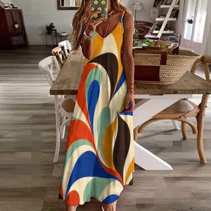 Abstract Maxi Dress, Retro Color Block image 9