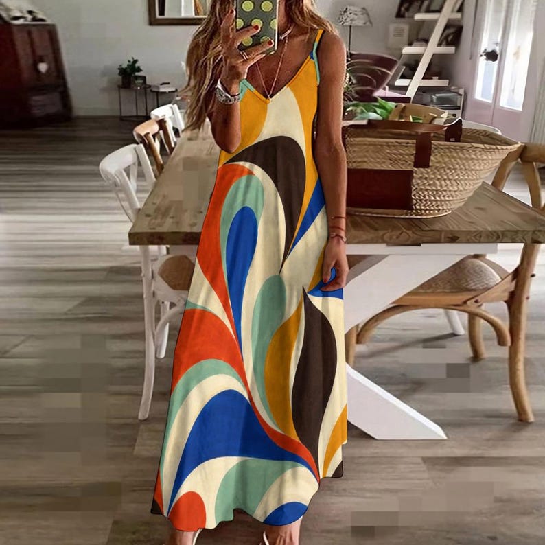 Abstract Maxi Dress, Retro Color Block image 9