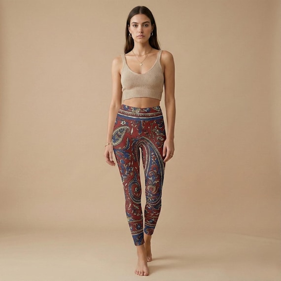 Boho Leggings with Paisley Print, High Waist Design for Yoga and Festivals