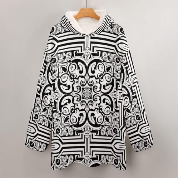 Hoodie Blanket Baroque Black & White – Luxury Geometric Print by ZAYN