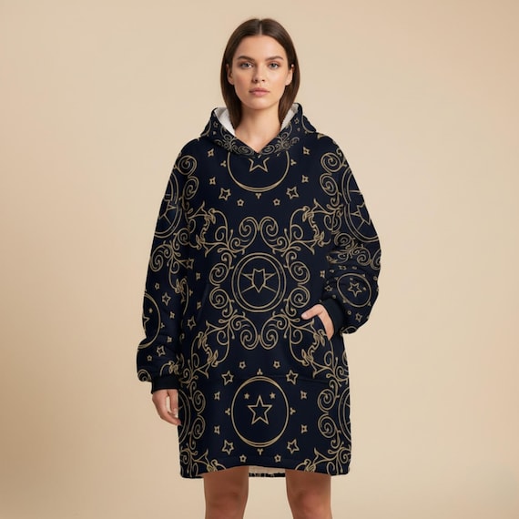 Luxury Celestial Gold Hoodie Blanket | Oversized Cozy Star Print Loungewear by ZAYN