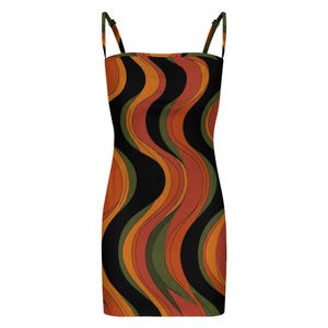 Retro Wave Strappy Mini Dress, 70s Abstract Swirl Summer Party Vacation image 11