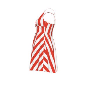Red White Cabana Stripe Cami Dress, V-Neck Cross Strap Resort Wear image 16