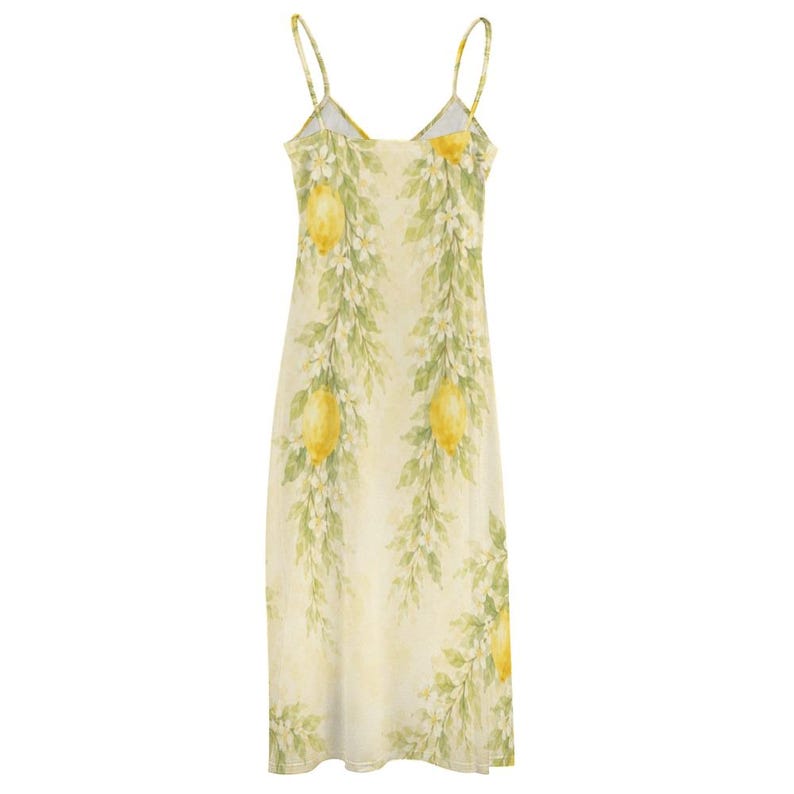 Lemon Print Maxi Dress, Floral Spaghetti Strap Amalfi Coast Resort Wear imagen 11
