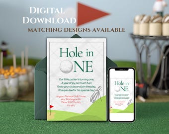 Hole In One 1st Birthday Invitation: Golf Theme (Digital Download 4x6 & 5x7)