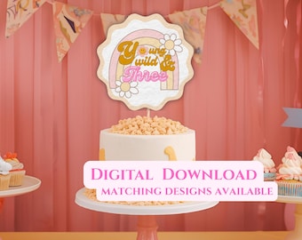 Toller dritter Geburtstag Cake Topper: Retro Party Deko (Printable Download, 5x5)