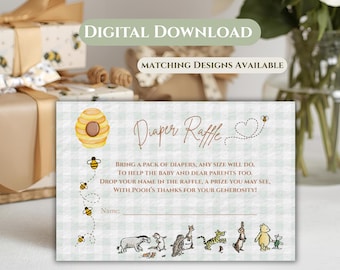 Boleto de rifa de pañales para baby shower de Winnie the Pooh (Descarga imprimible)