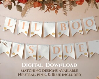 Boo is Due Baby Shower Banner: Fall Pumpkin Theme (Printable Download, 5x7 Pennants)