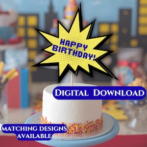 Adorno para tarta de cumpleaños de superhéroe cómico / Descarga digital imprimible / Temática de Los Vengadores