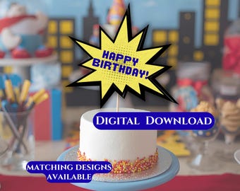 Adorno para tarta de cumpleaños de superhéroe cómico / Descarga digital imprimible / Temática de Los Vengadores