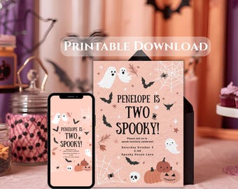 Two Spooky - 2nd Birthday Party Invitation Printable Download