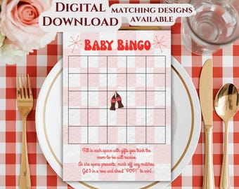 Bereit zum Pop-Baby-Dusche-Bingo-Spiel: Retro Dirty Soda Theme (printable Download 5 x 7)