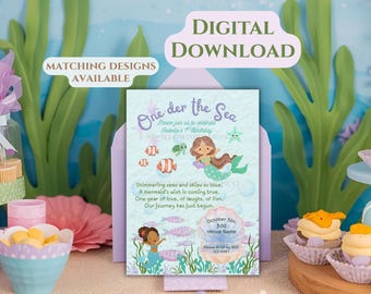 One-Der the Sea 1st Birthday Party Invitation Pastel Mermaid (Printable Digital Download, 4x6 & 5x7in)