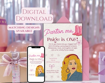 Parton Me Cowgirl Birthday Party Invite | Customizable Printable Download : 4x6 and 5x7