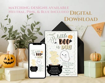 Boo is Due Baby Shower Invitation Halloween Pumpkin Theme (Printable Download 5x7 & 4x6)