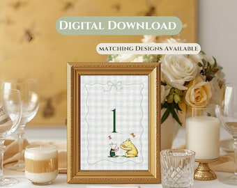 Classic Pooh Baby Shower Table Number Sign: Winnie the Pooh and friends Printable Download