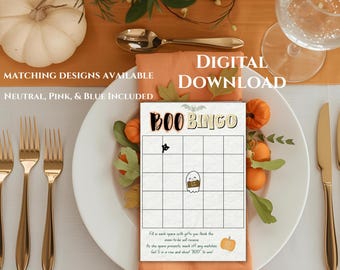 Boo Is Due Fall Baby Shower Bingo Game: Halloween Pumpkin Theme (Printable Download 4x6)
