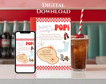 Soda Pop Baby Shower Invitation - Ready to Pop Theme (Digital Download, 5x7 & 4x6 Template)