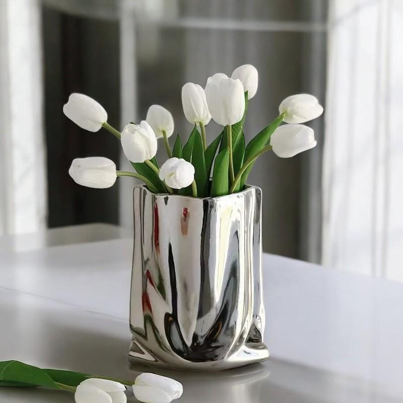 Modern Chrome Vase: Silver Mirror Finish, Luxury Home Decor - Etsy