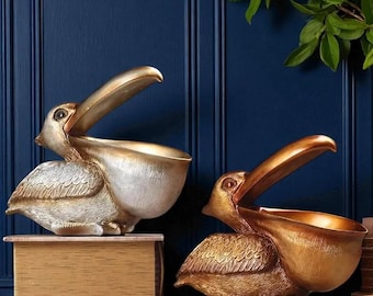Pelican Bowl Sculpture: Coastal Home Decor, Trinket Dish