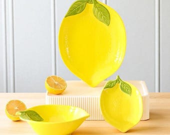レモンセラミックボウル、プレート、食器セット：装飾性と機能性を兼ね備えたキッチン用品