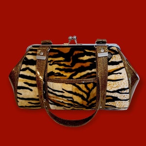 Gold Tiger Print Retro Handbag / MADE TO ORDER / Pinup Purse / Sparkle Bag / Glitter / Rock & Roll / Drag Queen / Rockabilly / Heavy Metal image 2