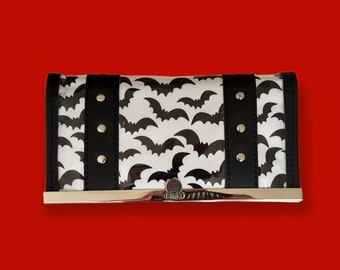 Bats Wallet /  Goth / Horror / Punk / Halloween / Rockabilly / Black and White / Vampire / Gothic / Dark Pinup / Spooky Girl