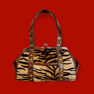 Gold Tiger Print Retro Handbag / MADE TO ORDER / Pinup Purse / Sparkle Bag / Glitter / Rock & Roll / Drag Queen / Rockabilly / Heavy Metal image 1