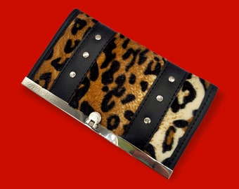 Leopard Wallet /  Black / Vegan Leather / Cheetah / Rockabilly / Pin Up / Rock and Roll / The Cramps / Punk / Goth / Trashy