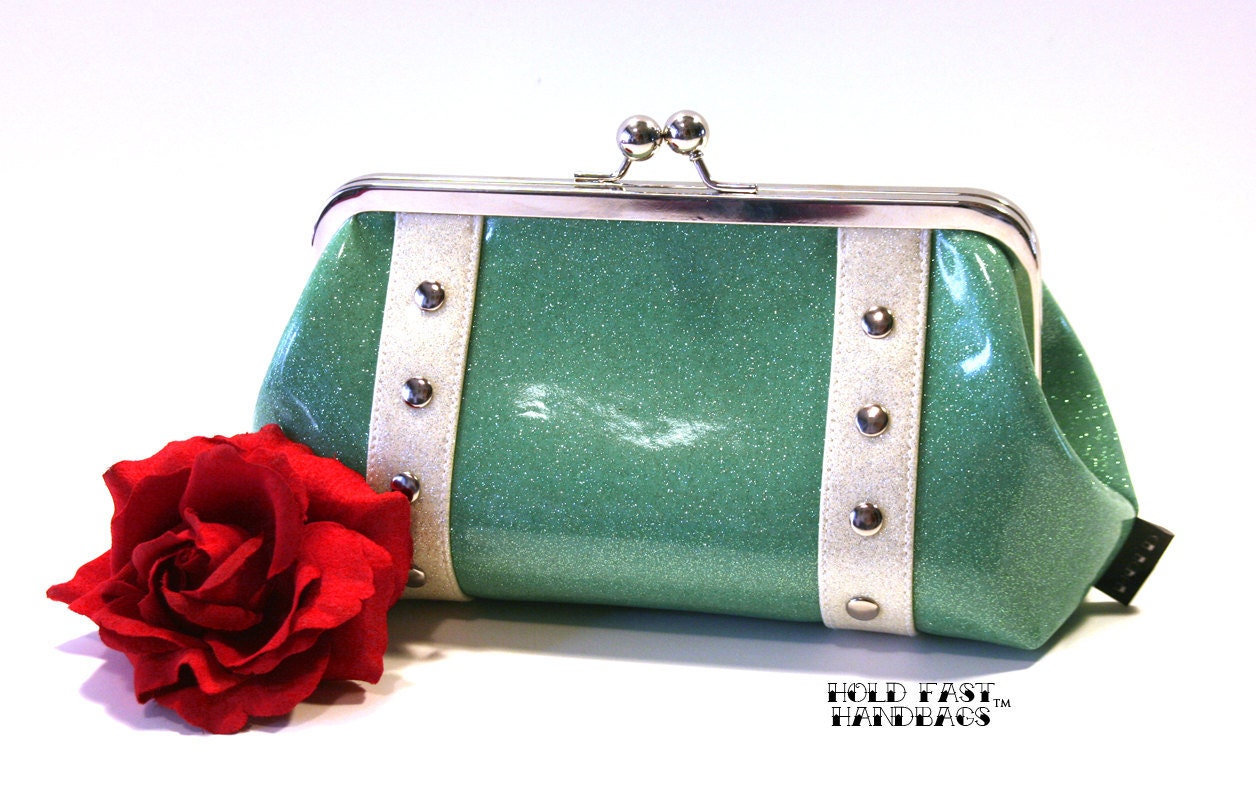 Aqua Sparkle Vinyl Clutch with Your Choice of Trim MADE TO Etsy