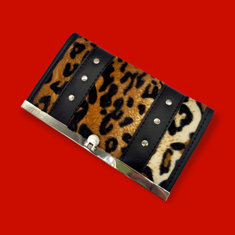 Leopard Wallet / Black / Vegan Leather / Cheetah / Rockabilly / Pin Up / Rock and Roll / The Cramps / Punk / Goth / Trashy image 1