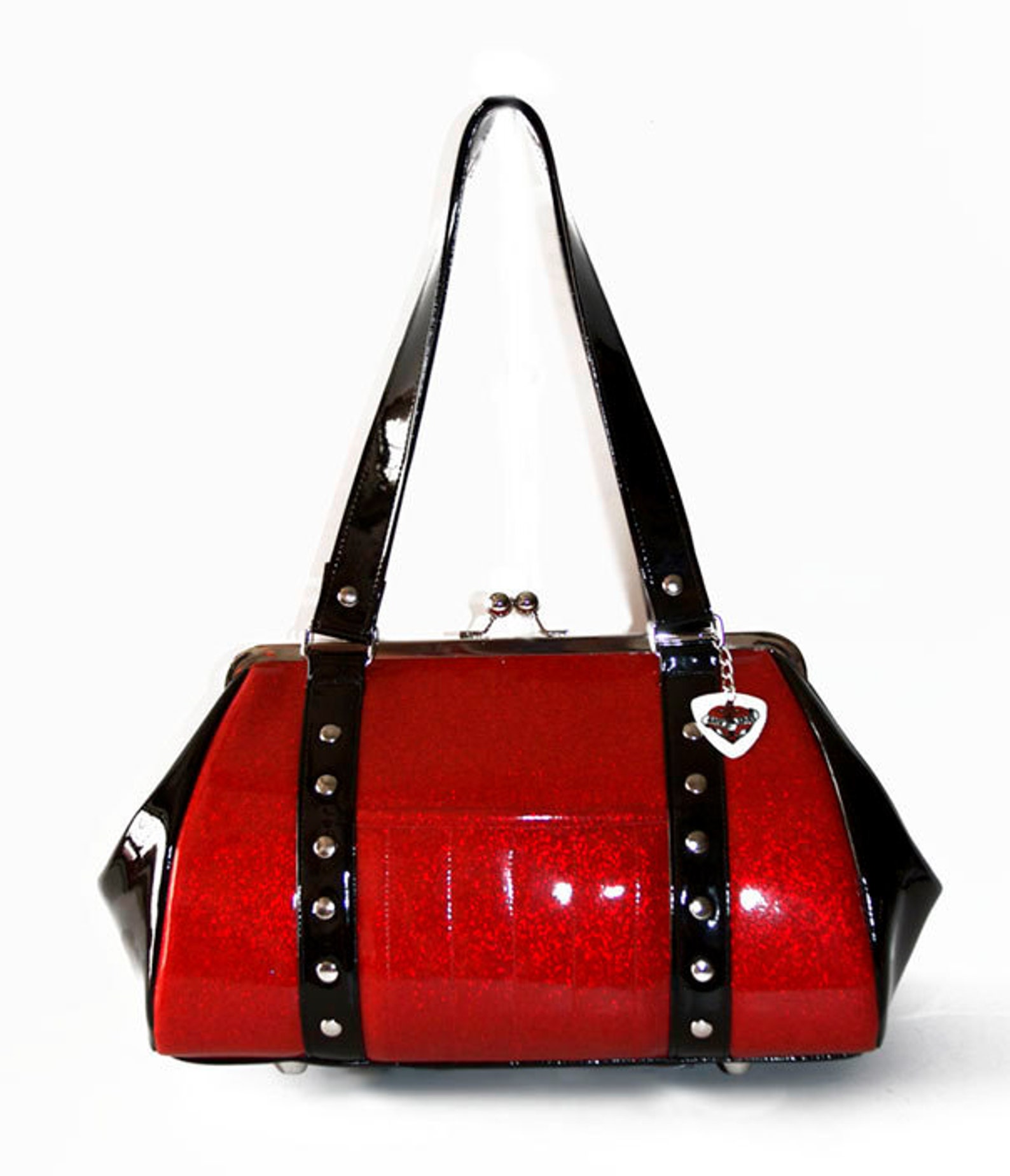 Ruby Red Sparkle Vinyl Purse with Black Gloss Vinyl Trim MADE Etsy