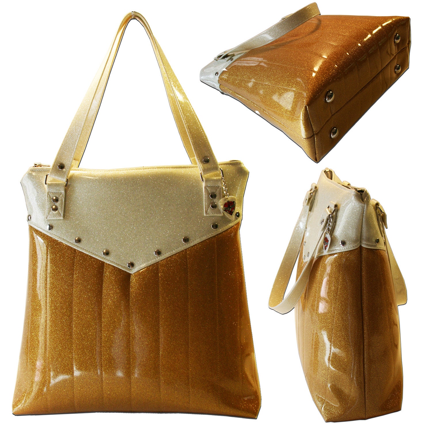 Gold Sparkle Purse Tufted Vinyl Bag Sparkle Vinyl Tote Etsy