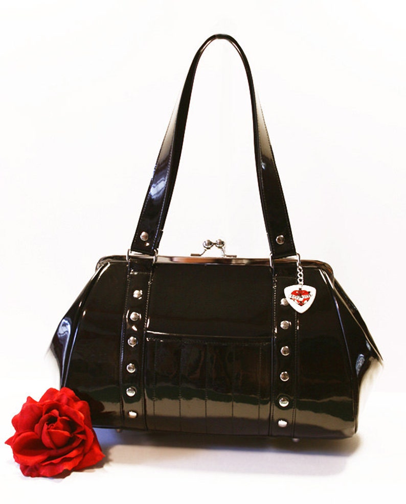 Black Gloss Vinyl Handbag Retro Purse Rockabilly Psychobilly Etsy