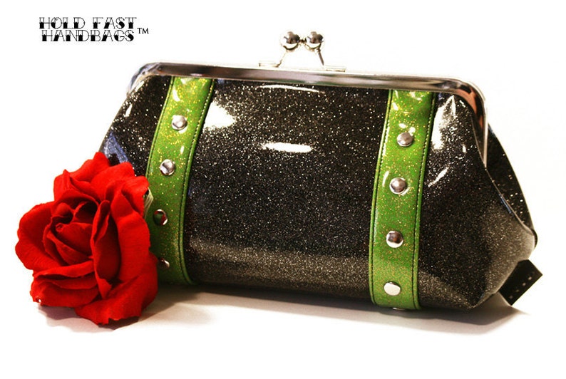 Black Sparkle Clutch Vinyl Purse Rockabilly Bag Pinup Purse Etsy