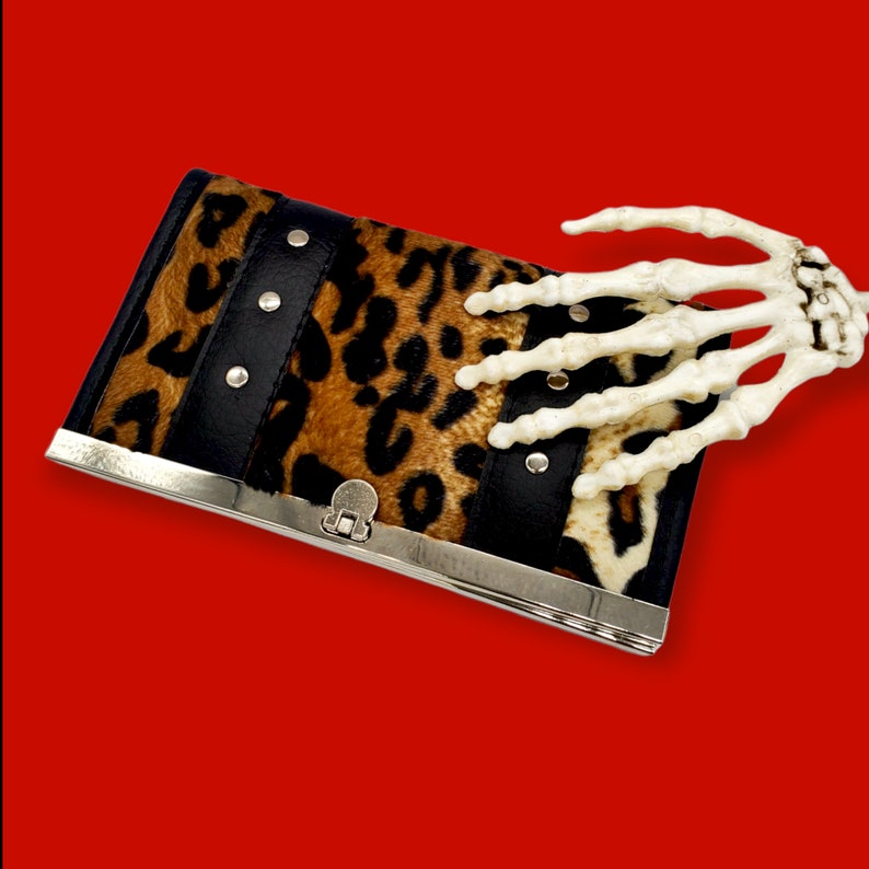 Leopard Wallet / Black / Vegan Leather / Cheetah / Rockabilly / Pin Up / Rock and Roll / The Cramps / Punk / Goth / Trashy image 5