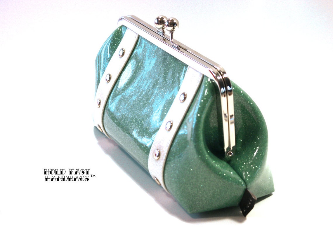 Aqua Sparkle Vinyl Clutch With Your Choice of Trim MADE TO Etsy