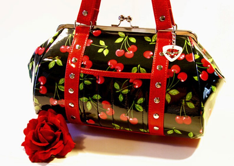 Cherry Handbag Vinyl Trim Kisslock Frame Rockabilly Bag Pin Up Etsy
