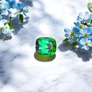 Forest Green Tourmaline Ring Stone: 1.35 CT Cushion Cut Gemstone