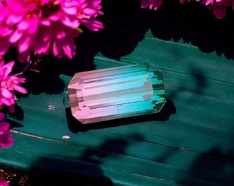 Tri Color Tourmaline Loose Gemstone, Natural Tourmaline Ring Stone: 11.5 CT, Emerald Cut