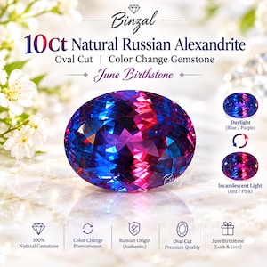10Ct Natural Russian Alexandrite Oval Cut Color Change Gemstone Certified Loose Gemstone Rare Mined Stone Jewelry Making June Birthstone