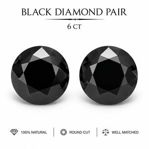6 Ct Natural Carbonado Black Diamond Pair Central African Republic Opaque Black Diamonds Round Cut Matching Loose Gemstones