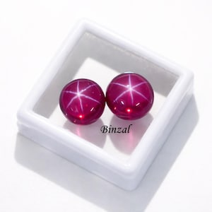 Asterismo de 6 rayos, estrella natural, rubí rojo, par de 6 quilates, cabujón redondo de 8x8x3 mm, conjunto a juego para anillos y pendientes, gemas raras de colección.