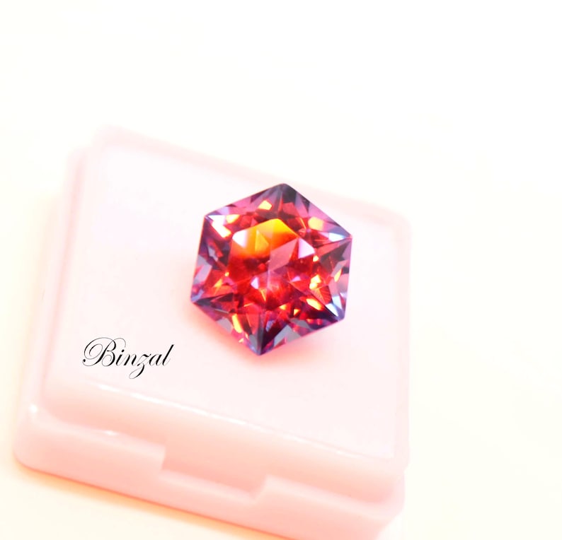Gema de alejandrita hexagonal rara de 9 quilates, de origen ruso, con cambio de color natural, suelta y facetada, 13x13x8 mm, para joyería fina, regalo para ella. imagen 6