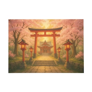 Jigsaw Puzzle, Japanese Shrine, Sunset, Cherry Blossom, 96 252 500 1000 Piece, Meditation Activity, Relaxation Gift, Home Decor, Mindfulness