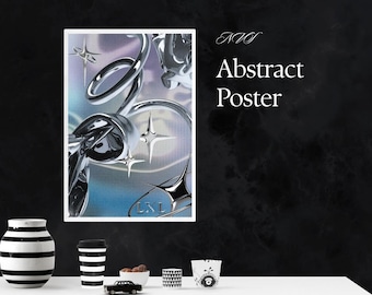 Chrome Abstract Art Poster – LXL Digital Download | Futuristic Glossy Decor, Liquid Metal Aesthetic Wall Art