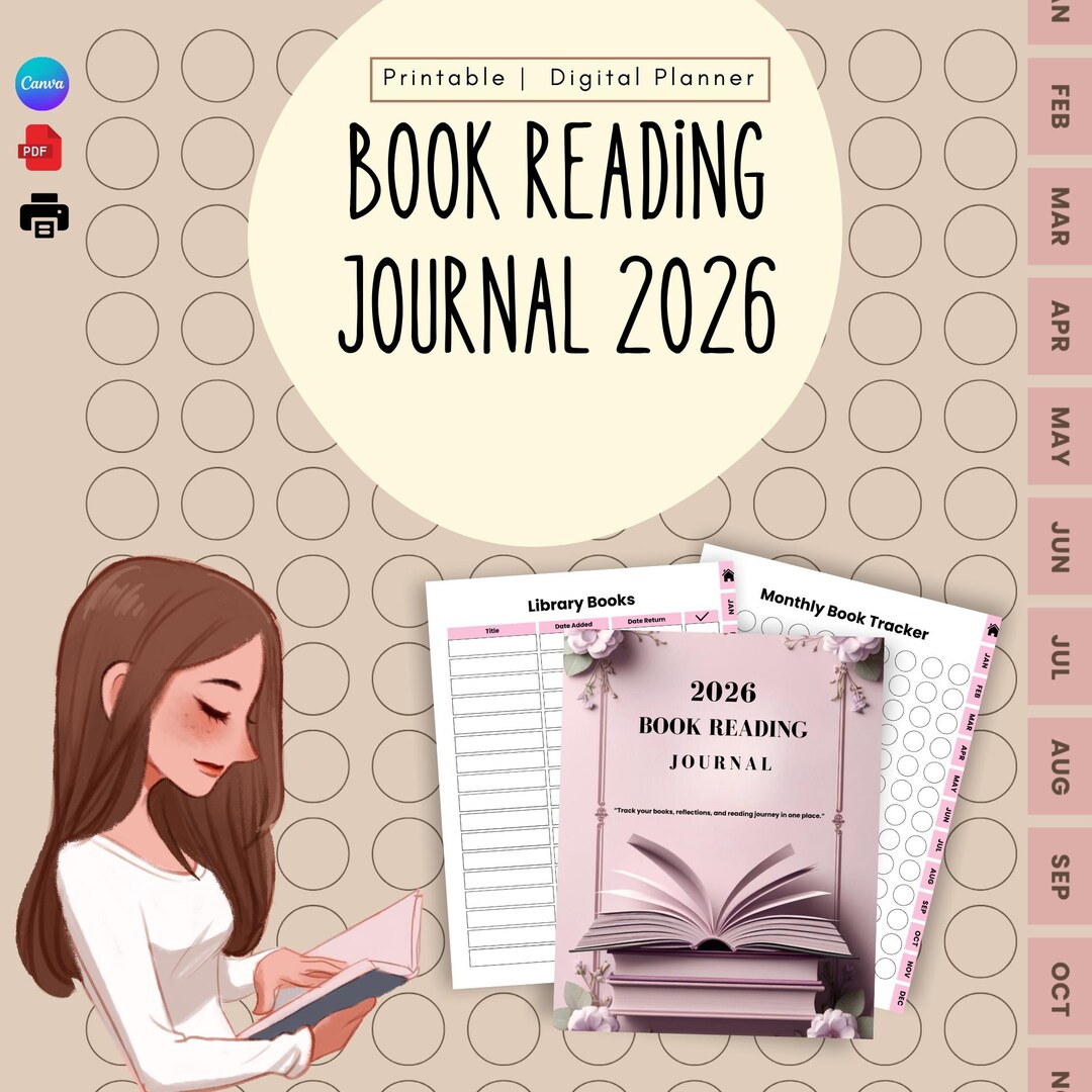 2026 Book Reading Journal Printable | Digital Reading Log Planner ...