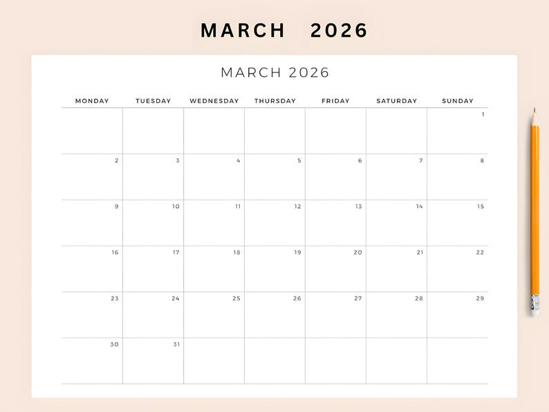 2026 Monthly Fillable Calendar, Blank Calendar, Editable Calendar