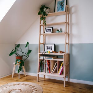 Montessori Bookshelf for Kids – Wooden Toy and Book Shelf, Modern Plywood Storage for Playroom or Nursery